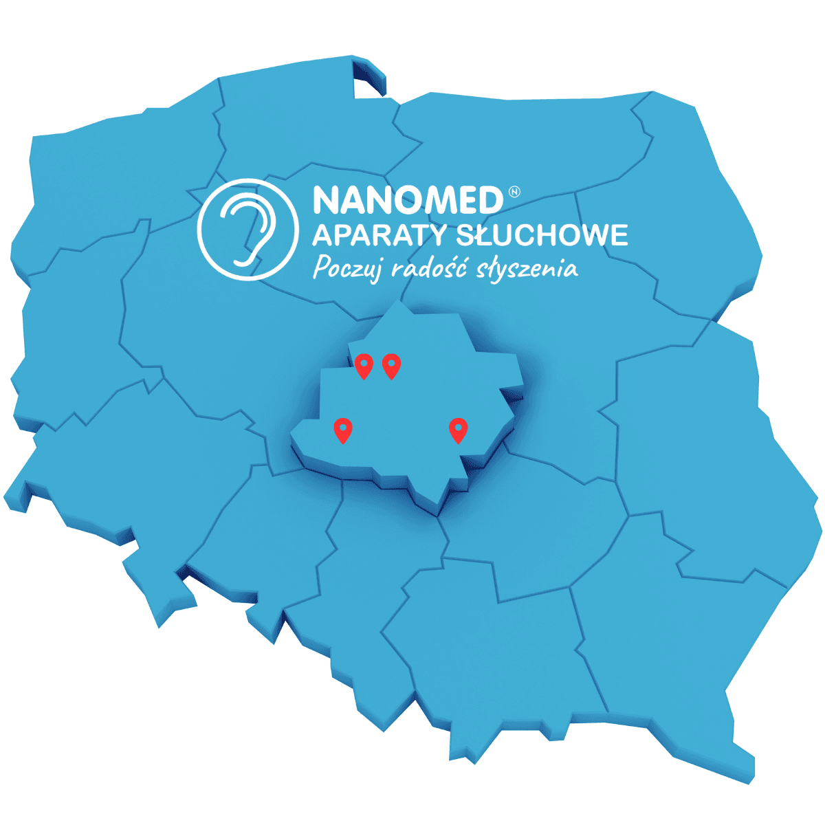 Mapa-lodzkie Godziny otwarcia salonów aparatów słuchowych NANOMED w województwie łódzkim.
